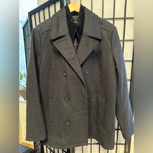 Kenneth Cole Men’s Double Breasted Wool Blend Peacoat with Bib